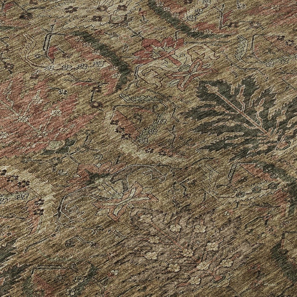 HomeRoots 8' Brown and Gray Damask Round Rug - Washable, UV-Protected, Stain-Resistant, Perfect for Homes! 683863