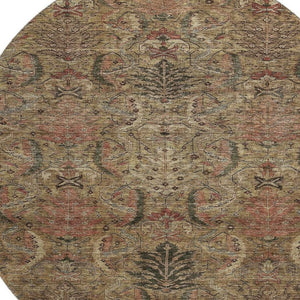 HomeRoots 8' Brown and Gray Damask Round Rug - Washable, UV-Protected, Stain-Resistant, Perfect for Homes! 683863