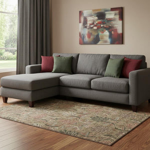 HomeRoots 8' X 10' Stylish Brown and Gray Damask Washable Area Rug with UV Protection for Durability & Elegance 683864