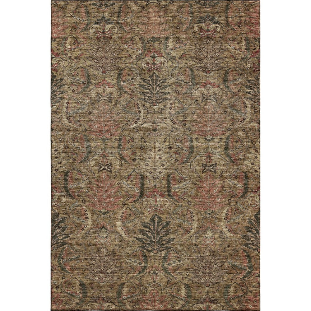 HomeRoots 8' X 10' Stylish Brown and Gray Damask Washable Area Rug with UV Protection for Durability & Elegance 683864