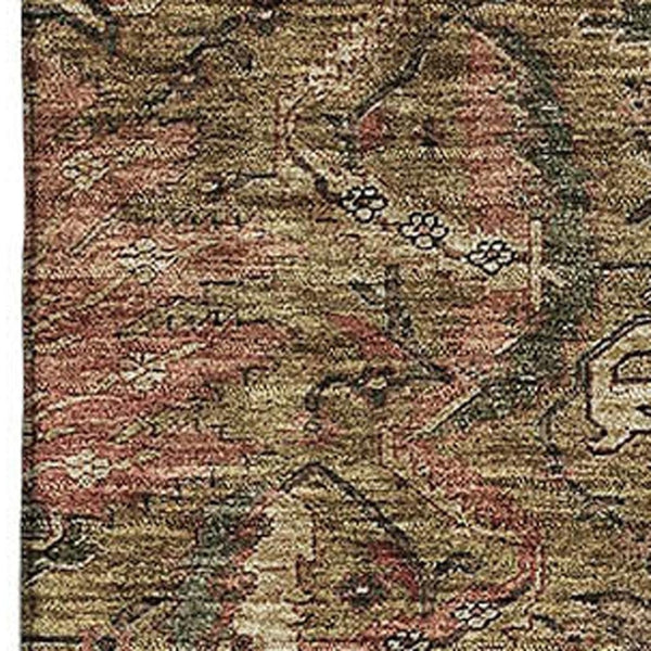 HomeRoots 8' X 10' Stylish Brown and Gray Damask Washable Area Rug with UV Protection for Durability & Elegance 683864