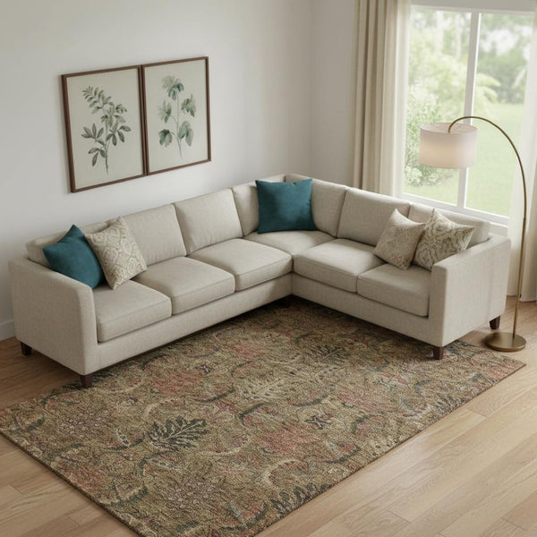 HomeRoots 9' X 12' Stylish Brown and Gray Damask Area Rug – Washable, UV Protected, Durable for High-Traffic Homes 683865