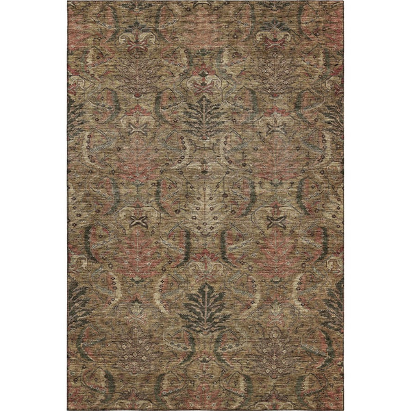 HomeRoots 10' X 14' Brown And Gray Damask Area Rug – Stylish, Washable, UV-Protected for High-Traffic Spaces 683866