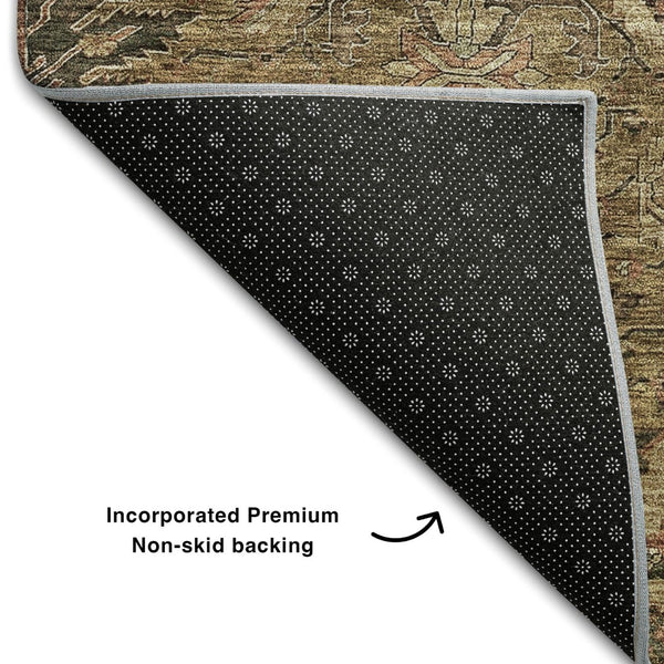 HomeRoots 10' X 14' Brown And Gray Damask Area Rug – Stylish, Washable, UV-Protected for High-Traffic Spaces 683866
