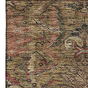HomeRoots 10' X 14' Brown And Gray Damask Area Rug – Stylish, Washable, UV-Protected for High-Traffic Spaces 683866