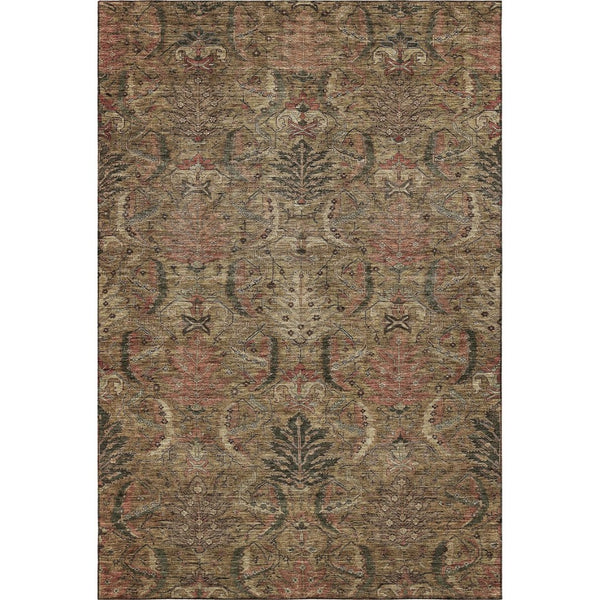 HomeRoots 10' X 14' Brown And Gray Damask Area Rug – Stylish, Washable, UV-Protected for High-Traffic Spaces 683866