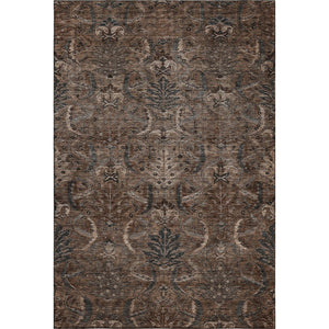 HomeRoots 5' X 8' Chocolate and Gray Damask Area Rug - Durable, Washable, UV-Protected for Stylish Homes 683868