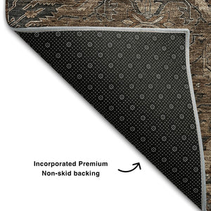 HomeRoots 5' X 8' Chocolate and Gray Damask Area Rug - Durable, Washable, UV-Protected for Stylish Homes 683868