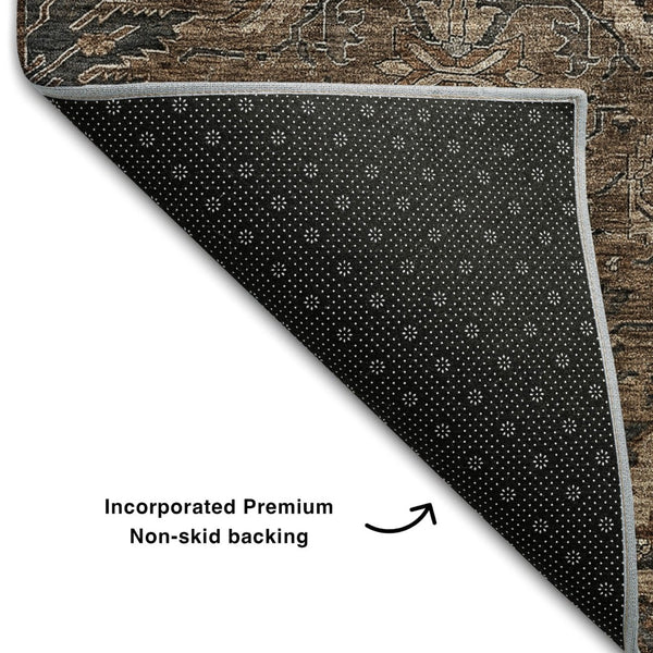 HomeRoots 5' X 8' Chocolate and Gray Damask Area Rug - Durable, Washable, UV-Protected for Stylish Homes 683868