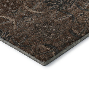 HomeRoots 5' X 8' Chocolate and Gray Damask Area Rug - Durable, Washable, UV-Protected for Stylish Homes 683868