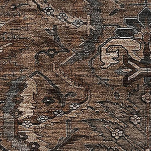 HomeRoots 5' X 8' Chocolate and Gray Damask Area Rug - Durable, Washable, UV-Protected for Stylish Homes 683868