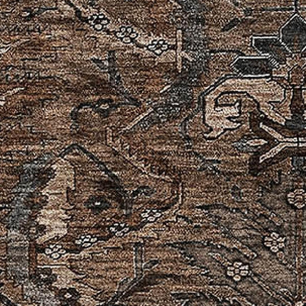 HomeRoots 5' X 8' Chocolate and Gray Damask Area Rug - Durable, Washable, UV-Protected for Stylish Homes 683868