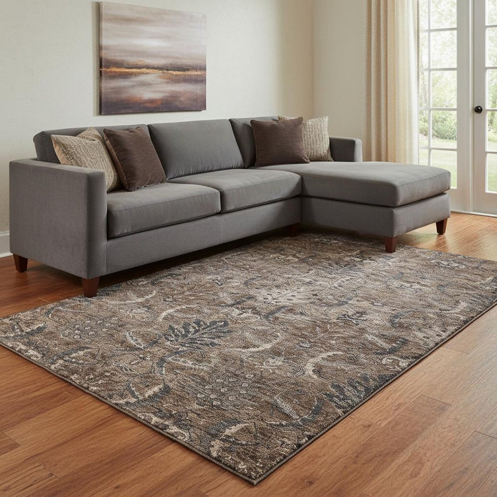 HomeRoots 8' X 10' Stylish Chocolate Gray Damask Area Rug - Washable, UV-Protected, Stain Resistant Design! 683870