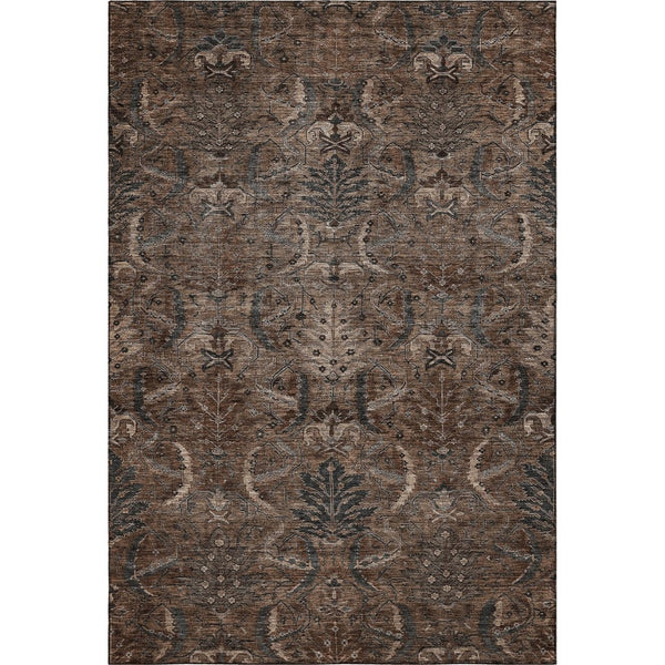 HomeRoots 8' X 10' Stylish Chocolate Gray Damask Area Rug - Washable, UV-Protected, Stain Resistant Design! 683870
