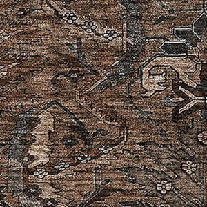HomeRoots 9' X 12' Elegant Chocolate and Gray Damask Area Rug - Washable, UV-Protected, and Stain-Resistant! 683871