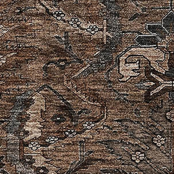 HomeRoots 9' X 12' Elegant Chocolate and Gray Damask Area Rug - Washable, UV-Protected, and Stain-Resistant! 683871