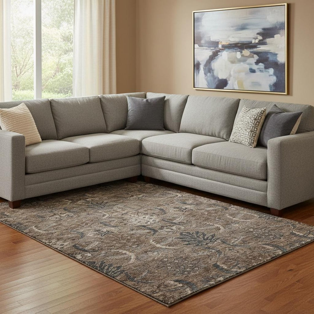 HomeRoots 10' Chocolate and Gray Damask Area Rug - Washable, UV Protected, Stain-Resistant for Busy Homes 683872