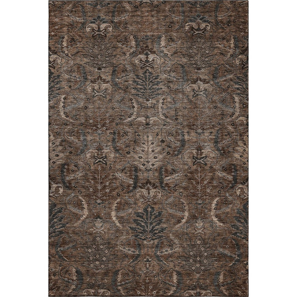 HomeRoots 10' Chocolate and Gray Damask Area Rug - Washable, UV Protected, Stain-Resistant for Busy Homes 683872