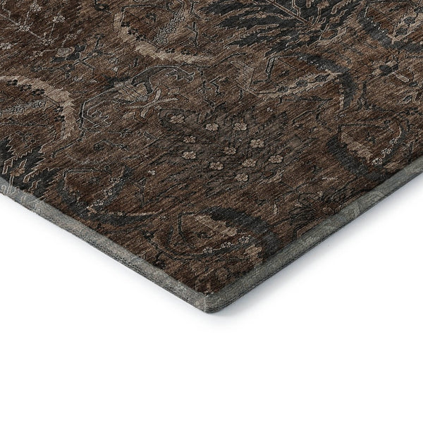 HomeRoots 10' Chocolate and Gray Damask Area Rug - Washable, UV Protected, Stain-Resistant for Busy Homes 683872