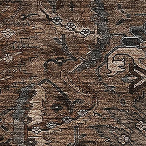 HomeRoots 10' Chocolate and Gray Damask Area Rug - Washable, UV Protected, Stain-Resistant for Busy Homes 683872