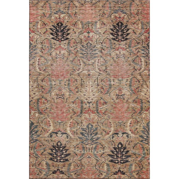 HomeRoots 5' X 8' Transitional Damask Area Rug in Khaki Gray & Salmon – Stain Resistant & UV Protected Elegance 683874