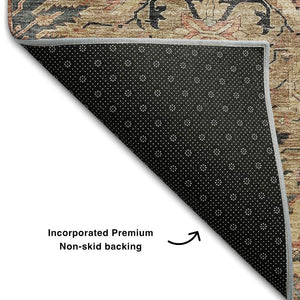 HomeRoots 5' X 8' Transitional Damask Area Rug in Khaki Gray & Salmon – Stain Resistant & UV Protected Elegance 683874