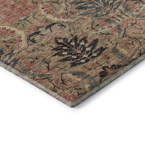 HomeRoots 5' X 8' Transitional Damask Area Rug in Khaki Gray & Salmon – Stain Resistant & UV Protected Elegance 683874