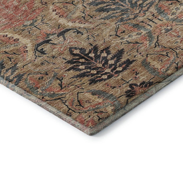 HomeRoots 5' X 8' Transitional Damask Area Rug in Khaki Gray & Salmon – Stain Resistant & UV Protected Elegance 683874