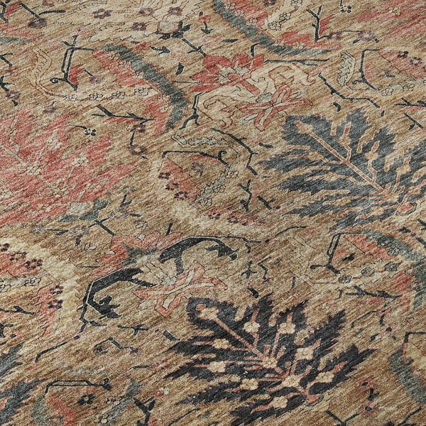 HomeRoots 5' X 8' Transitional Damask Area Rug in Khaki Gray & Salmon – Stain Resistant & UV Protected Elegance 683874