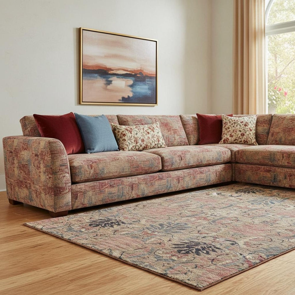 HomeRoots 8' X 10' Washable Damask Area Rug in Khaki Gray & Salmon – UV Protected, Pet-Friendly Design! 683876