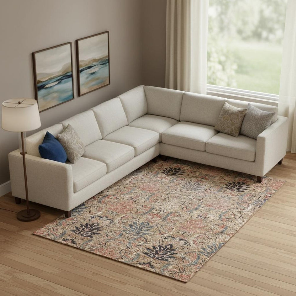 HomeRoots 9' X 12' Washable Damask Area Rug in Khaki Gray & Salmon - Durable, Stylish, UV Protected Design! 683877