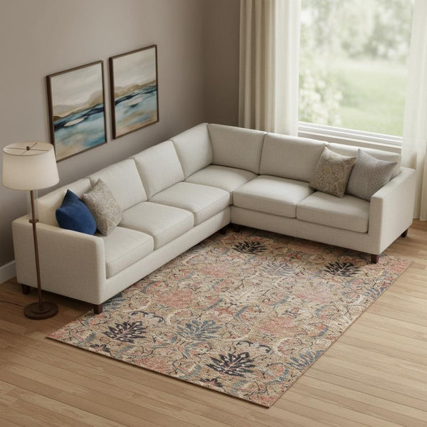 HomeRoots 9' X 12' Washable Damask Area Rug in Khaki Gray & Salmon - Durable, Stylish, UV Protected Design! 683877