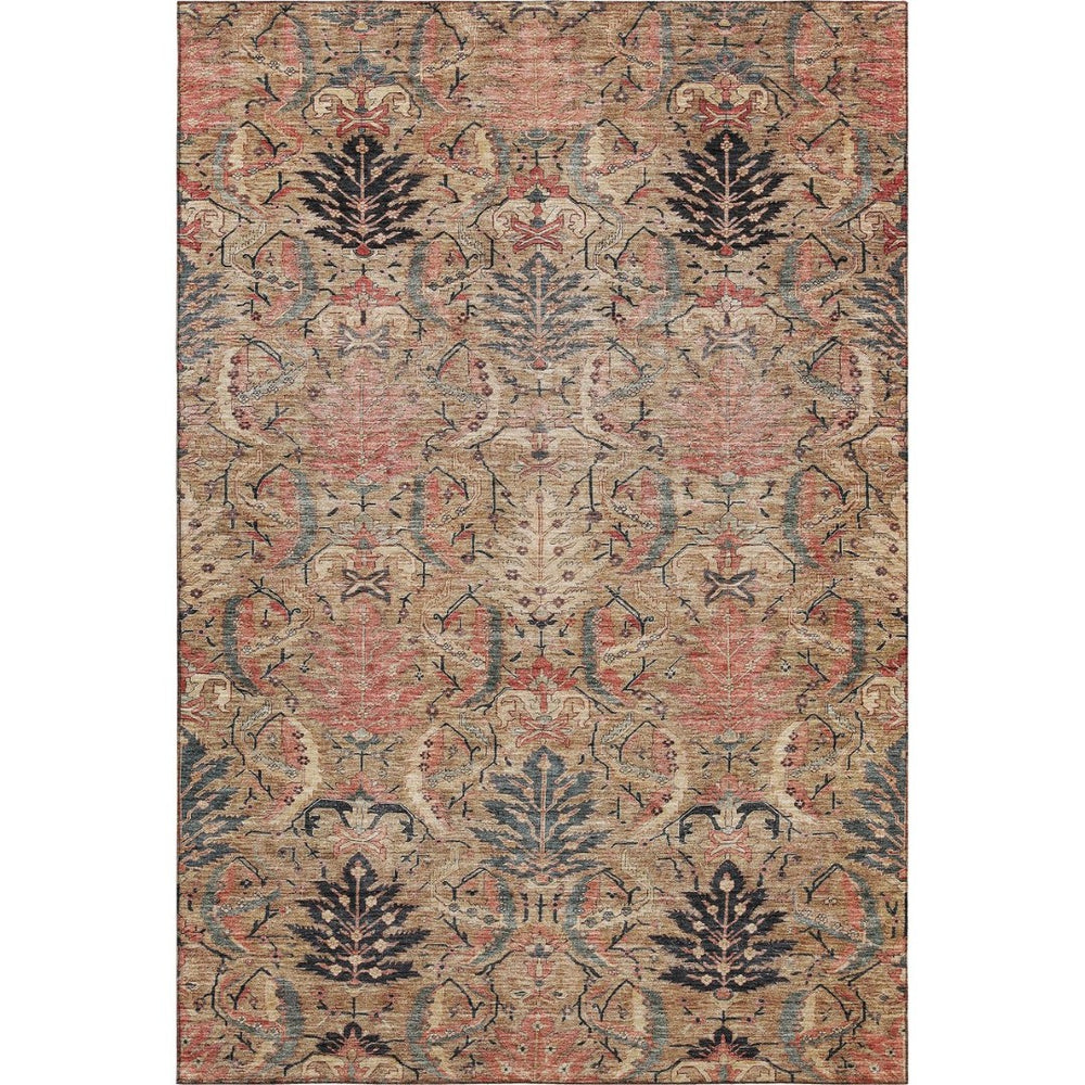 HomeRoots 9' X 12' Washable Damask Area Rug in Khaki Gray & Salmon - Durable, Stylish, UV Protected Design! 683877