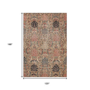 HomeRoots 10' X 14' Washable Damask Area Rug in Khaki Gray & Salmon - Durable, UV-Protected & Stylish! 683878