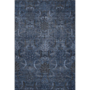 HomeRoots 10' X 14' Navy Blue & Charcoal Damask Area Rug - Durable, Washable, UV Protected for Elegant Spaces 683884