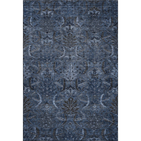 HomeRoots 10' X 14' Navy Blue & Charcoal Damask Area Rug - Durable, Washable, UV Protected for Elegant Spaces 683884