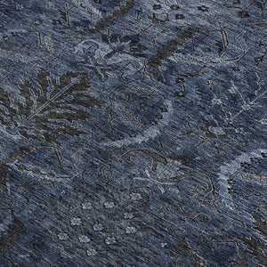 HomeRoots 10' X 14' Navy Blue & Charcoal Damask Area Rug - Durable, Washable, UV Protected for Elegant Spaces 683884