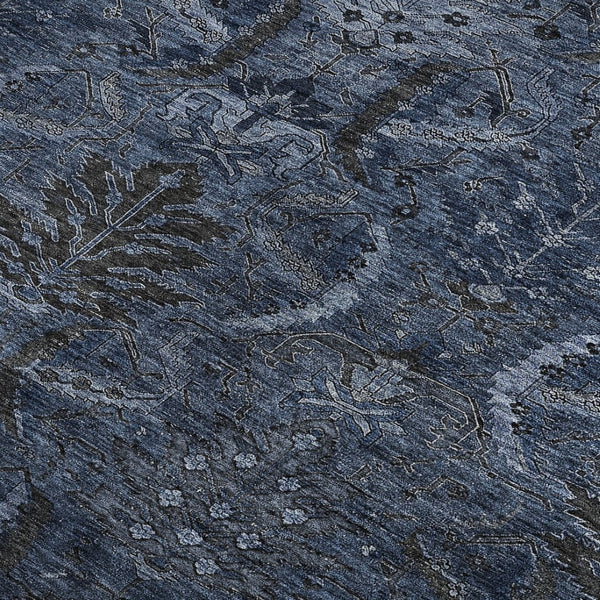 HomeRoots 10' X 14' Navy Blue & Charcoal Damask Area Rug - Durable, Washable, UV Protected for Elegant Spaces 683884