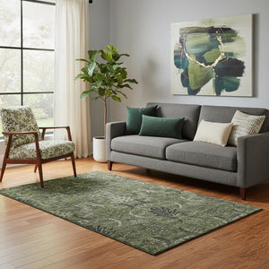 HomeRoots 5' X 8' Elegant Olive Green & Charcoal Damask Area Rug - Stain Resistant, UV Protected & Easy Care 683886