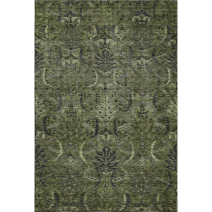 HomeRoots 5' X 8' Elegant Olive Green & Charcoal Damask Area Rug - Stain Resistant, UV Protected & Easy Care 683886