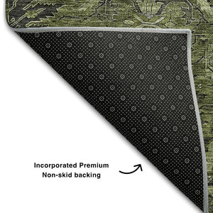 HomeRoots 5' X 8' Elegant Olive Green & Charcoal Damask Area Rug - Stain Resistant, UV Protected & Easy Care 683886