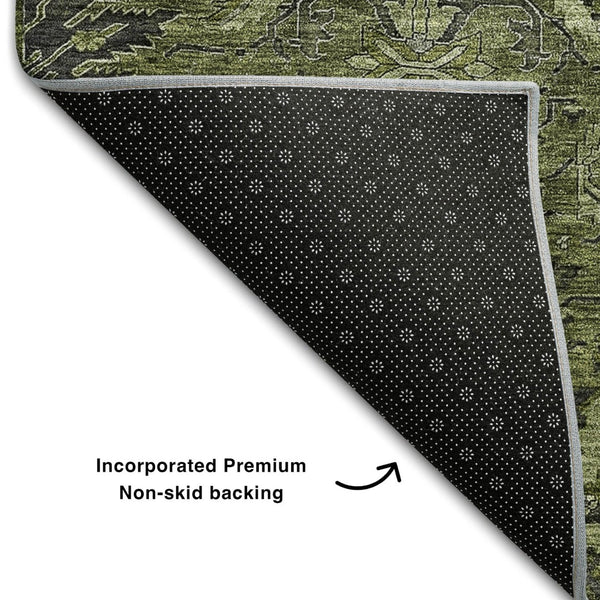 HomeRoots 5' X 8' Elegant Olive Green & Charcoal Damask Area Rug - Stain Resistant, UV Protected & Easy Care 683886