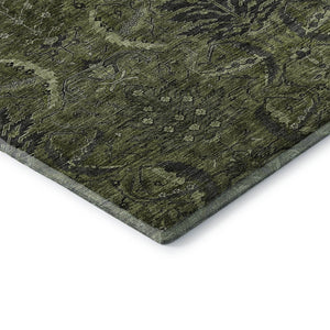 HomeRoots 5' X 8' Elegant Olive Green & Charcoal Damask Area Rug - Stain Resistant, UV Protected & Easy Care 683886