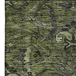 HomeRoots 5' X 8' Elegant Olive Green & Charcoal Damask Area Rug - Stain Resistant, UV Protected & Easy Care 683886