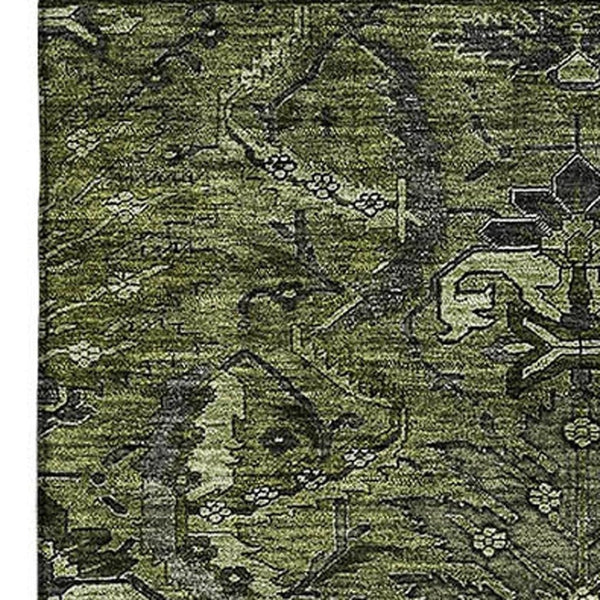 HomeRoots 5' X 8' Elegant Olive Green & Charcoal Damask Area Rug - Stain Resistant, UV Protected & Easy Care 683886