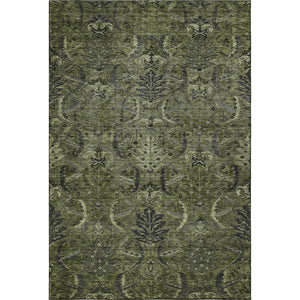 HomeRoots 5' X 8' Elegant Olive Green & Charcoal Damask Area Rug - Stain Resistant, UV Protected & Easy Care 683886