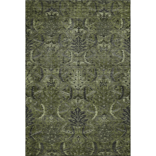 HomeRoots 5' X 8' Elegant Olive Green & Charcoal Damask Area Rug - Stain Resistant, UV Protected & Easy Care 683886