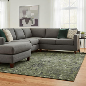 HomeRoots 10' Olive Green & Charcoal Damask Washable Area Rug - Durable, Stylish Rug with UV Protection for Homes 683890