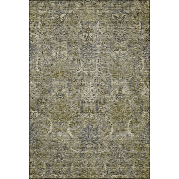 HomeRoots 5' X 8' Elegant Taupe Gold Beige Damask Area Rug – Washable, Stain Resistant & UV Protected! 683892