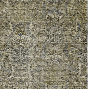 HomeRoots 5' X 8' Elegant Taupe Gold Beige Damask Area Rug – Washable, Stain Resistant & UV Protected! 683892